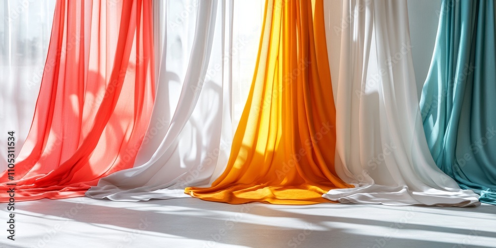 Poster a variety of curtain colors displayed on a white backdrop, showcasing the vibrant options available.