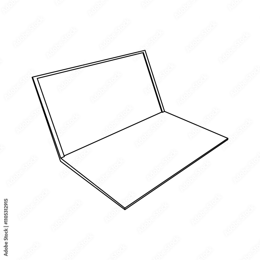 Poster the outline of a large notebook symbol is made with black lines. 3d view of the object in perspectiv