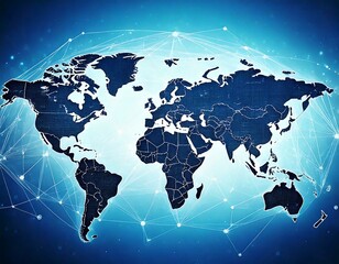 Naklejka premium Fond bleu clair avec carte du monde numérique et connexions globales