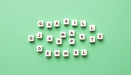 Artistic arrangement of plastic scrabble tiles