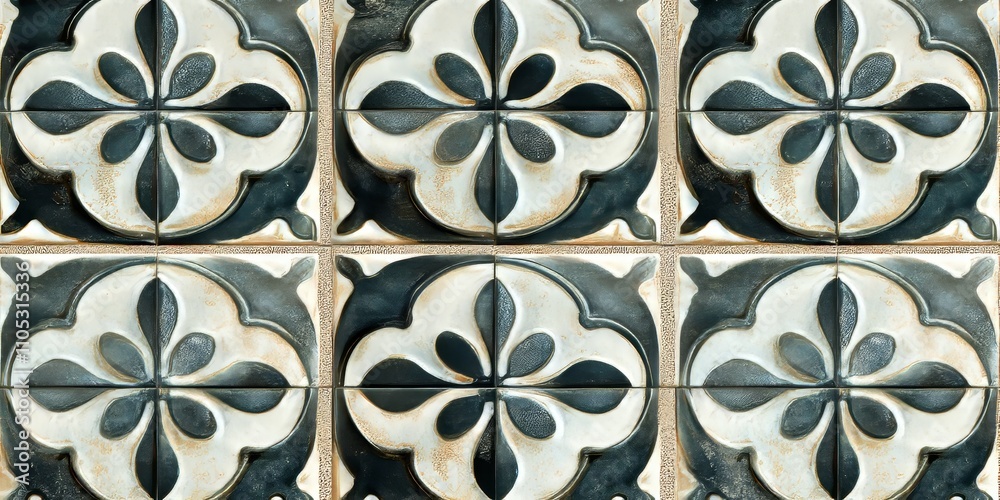 Poster Vintage tile pattern background showcasing intricate designs, perfect for adding a touch of elegance and character. This tile pattern background can enhance various creative projects with its charm.