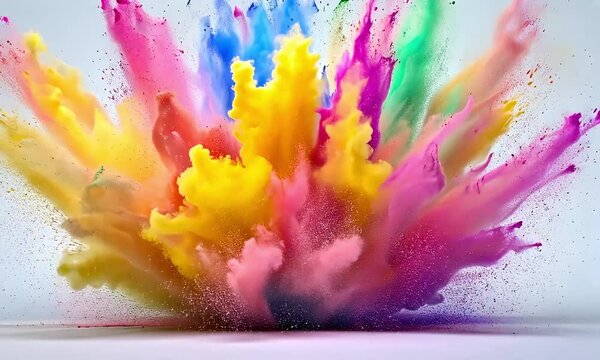 A vibrant explosion of colorful powders creates a dynamic and artistic visual effect, representing creativity and energy.
