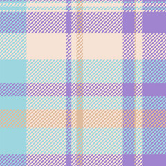 Smooth pattern fabric texture, youth tartan plaid vector. Gentle check background seamless textile in light and violet colors.