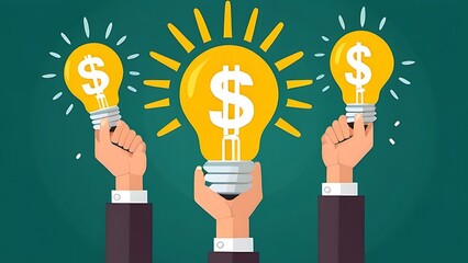 Enlighten money idea, investment and savings with high profit, business idea to make money or profit, innovation or creativity concept, businessman hand hold brightly lit money dollar lightbulb idea.