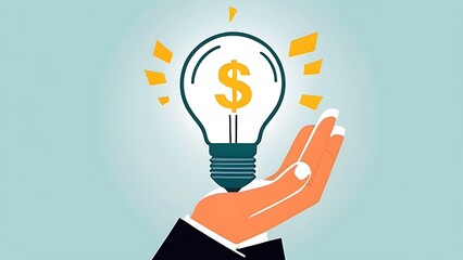Enlighten money idea, investment and savings with high profit, business idea to make money or profit, innovation or creativity concept, businessman hand hold brightly lit money dollar lightbulb idea.