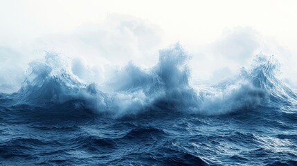 Fototapeta premium Powerful Stormy Sea Wave in Deep Blue, Isolated on White Background, Climate Change Concept Generative AI