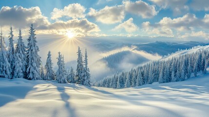 Obraz premium Winter sunrise over snow-covered mountains scenic landscape photography nature aesthetics