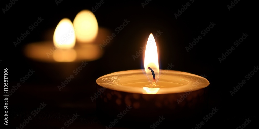 Aufkleber Candle light illuminates a dark background, creating a warm and serene atmosphere. The soft glow of candle light enhances the mood and adds a touch of elegance to any setting.
