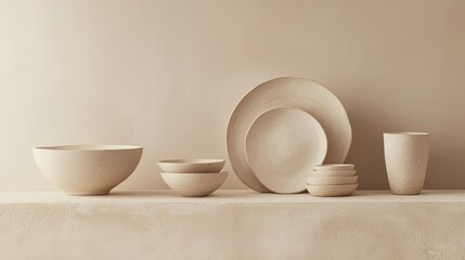 Minimalist Clay Pottery on Beige Background for Home Decor Inspiration Generative AI