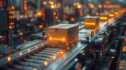 Picker packer organizing packages on a conveyor belt in a warehouse