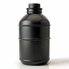 black plastic bottle on white background