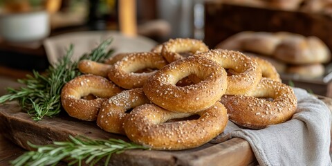 Rustic Italian bread taralli showcased in a selective focus setting, highlighting the unique texture and flavor of Italian bread taralli, perfect for any culinary collection.
