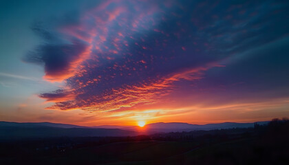 Sunset with Colorful dramatic sky in the countryside