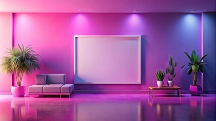 Modern Minimalist Lounge with Blank Canvas and Neon Lighting