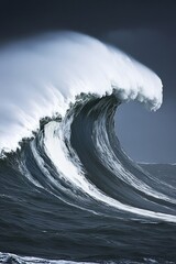 Giant Blue Ocean Wave Breaking, a Powerful Force of Nature Captured in Seascape Photography.