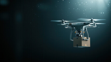 drone delivering package in futuristic setting, showcasing advanced technology and innovation. scene captures essence of modern delivery systems