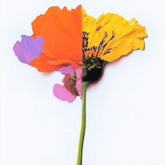Abstract Floral Composition with Vibrant Split Colors