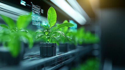 Eco friendly vertical farm showcasing vibrant green plants in modern pots, emphasizing sustainable agriculture and innovative technology