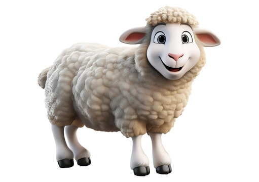 Cute 3d cartoon sheep smile isolated on a transparent or white background
