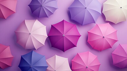 Fototapeta premium Lilac abstract background with colored umbrellas.