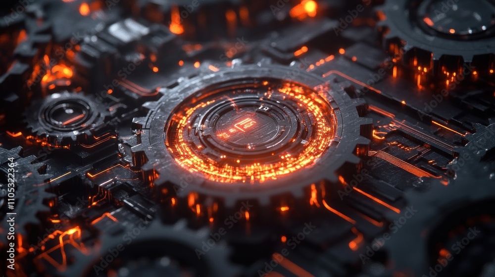 Aufkleber Glowing Gears Intricate Mechanical System Design