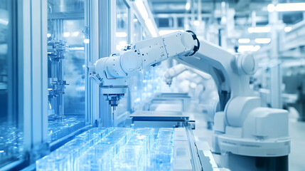 Automated Robotic Arm Precisely Processes Transparent Components in Modern Factory Setting