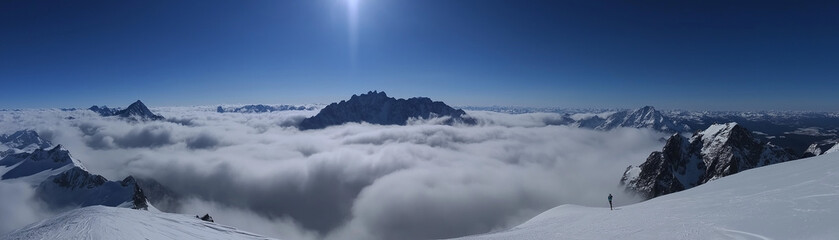 Obraz premium sunrise panoramic view from above the clouds in the sky as a motivation concept