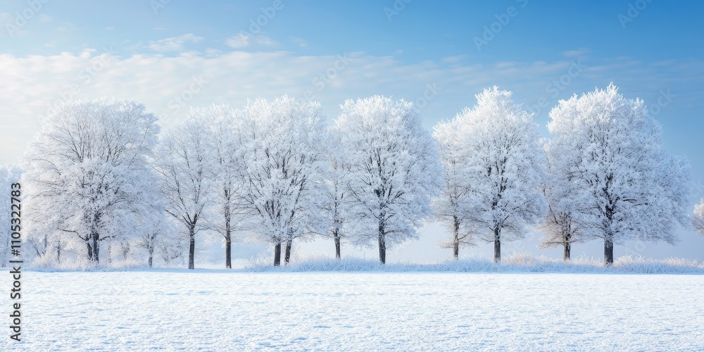 Poster snowy trees showcased against a backdrop of clear weather create a stunning scene. the sight of snow