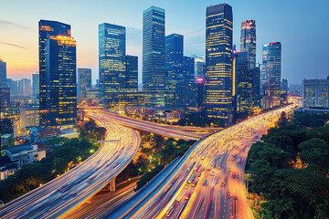 Fototapeta premium High-rise buildings and traffic lights at night