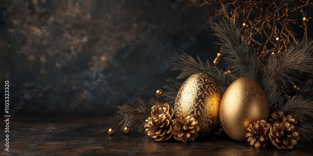 Poster easter decoration featuring golden eggs set against a dark background creates a stunning visual disp