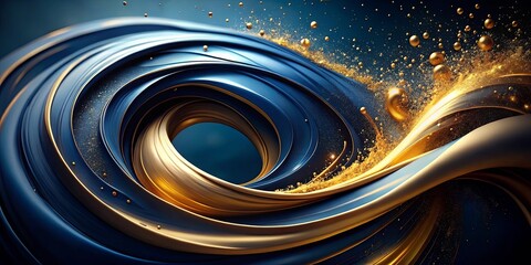 Abstract swirling gold and blue luxury design with particle effects