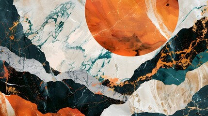 Abstract Mountain Range Art With Orange Sun