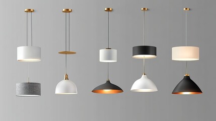Set of ceiling lights isolated on a gray background