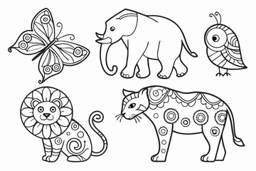 Intricate Animal Line Art Coloring Pages for Kids and Adults