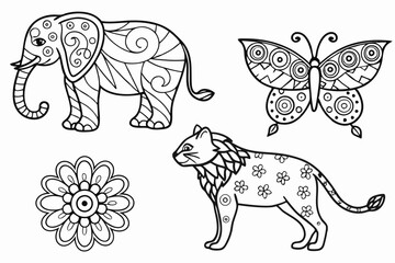 Intricate Animal Line Art Coloring Pages for Kids and Adults