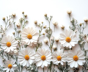 Obraz premium Beautiful daisies flowers with white background, yellow between the white flowers