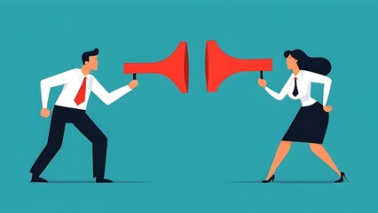 Yes, No argument or disagreement, conflict fight debate, dilemma, dispute or office rivalry war, struggle, negative discussion concept, businessman and woman arguing or fight with yes and no sign