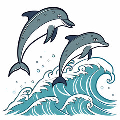 A vibrant vector artwork showcasing the lively and playful nature of dolphins, perfect for nature and marine-themed designs.