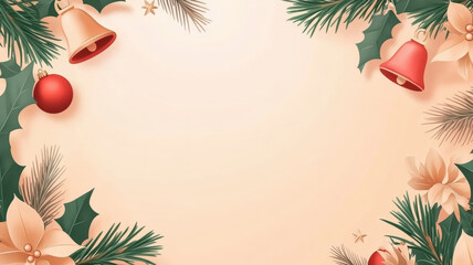 Handdrawn christmas frame with mistletoe and pine branches