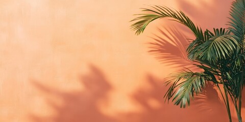 Fashion tropical minimal design featuring an orange wall and palm elements, ideal for travel advertising. This stylish wallpaper evokes a warm, vibrant fashion tropical ambiance.