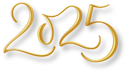 Obraz premium 2025 gold brush calligraphy banner with drop shadow on transparent background