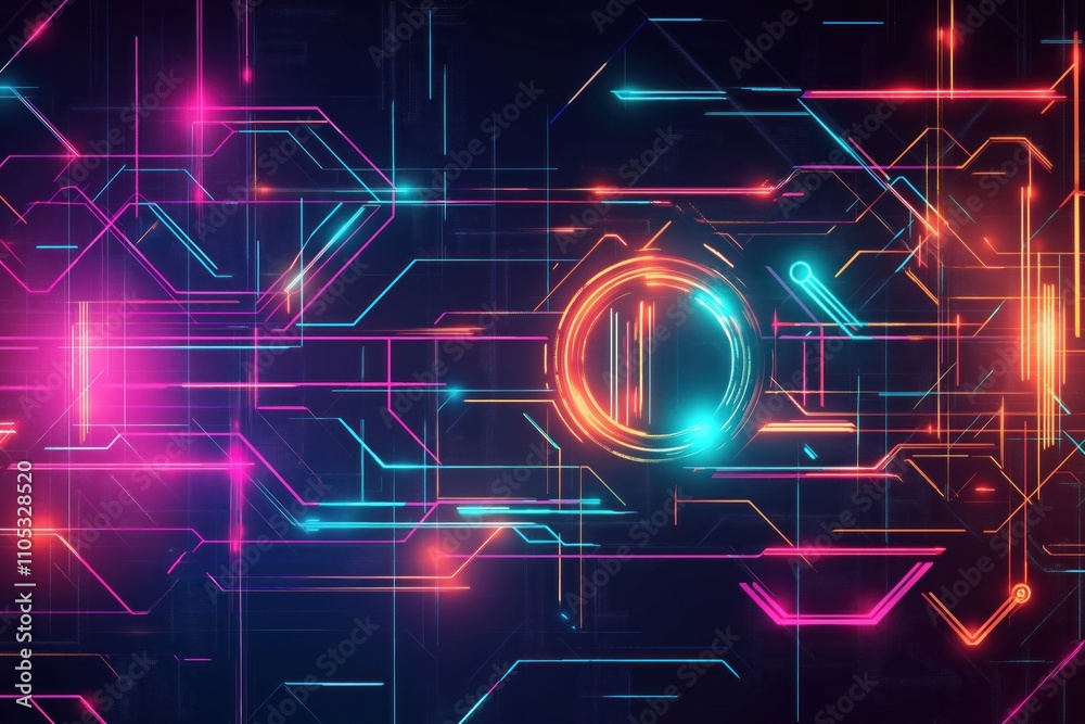 Poster abstract tech background vibrant colors glowing lines futuristic shapes. generative ai art style dig