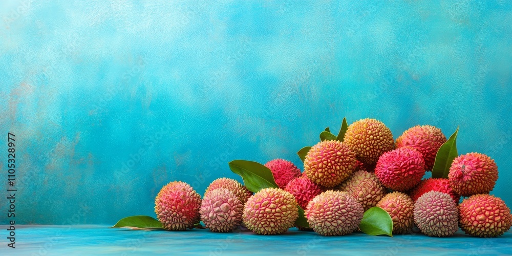 Aufkleber fresh lychee fruits displayed beautifully against a vibrant blue background, highlighting the unique