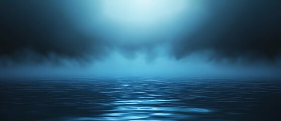 Obraz premium Mysterious ocean view with dark fog and light.