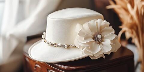 Topi jerami vintage yang terisolasi di atas latar belakang putih, menampilkan desain unik. Topi jerami vintage ini memberikan kesan klasik dan elegan dalam setiap detail.