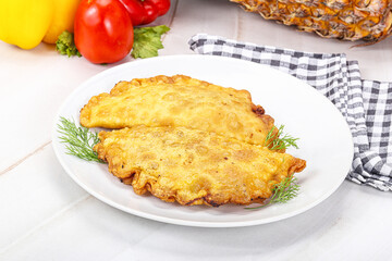Homemade fried cheburek with meat