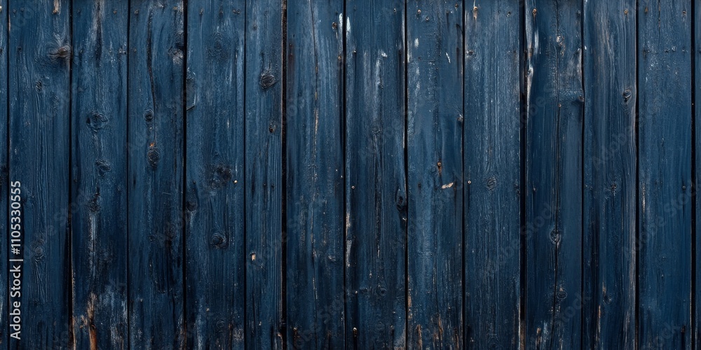 Poster Dark blue painted boards create a unique texture and background for an old house, highlighting the rustic charm and character of the weathered wooden surface. Perfect for texture and background needs.