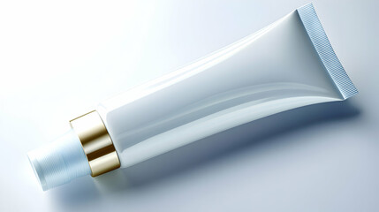 White Plastic Tube with a Gold Cap Lying on a White Surface