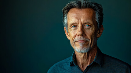 Obraz premium Portrait of a 50-year-old man, wearing a simple yet stylish shirt.