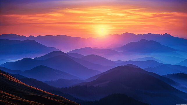 Serene Sunrise Over Mountainous Landscape